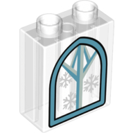 Lego Duplo Brick 1 x 2 x 2 with Bottom Tube with Windows and Snowflakes Print / Trans-Clear
