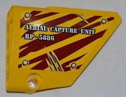 Technic, Panel Fairing #14 Large Short Smooth, Side B with 'AERIAL CAPTURE UNIT RP-5886' on Dark Red Tiger Stripes Pattern (Sticker) - Set 5886