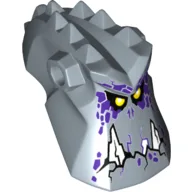Minifig Head Special with Spikes on Top and Holes on Sides, with Two Jagged White Teeth, Yellow Eyes and Dark Purple Spots Print (Grimroc) / Sand Blue
