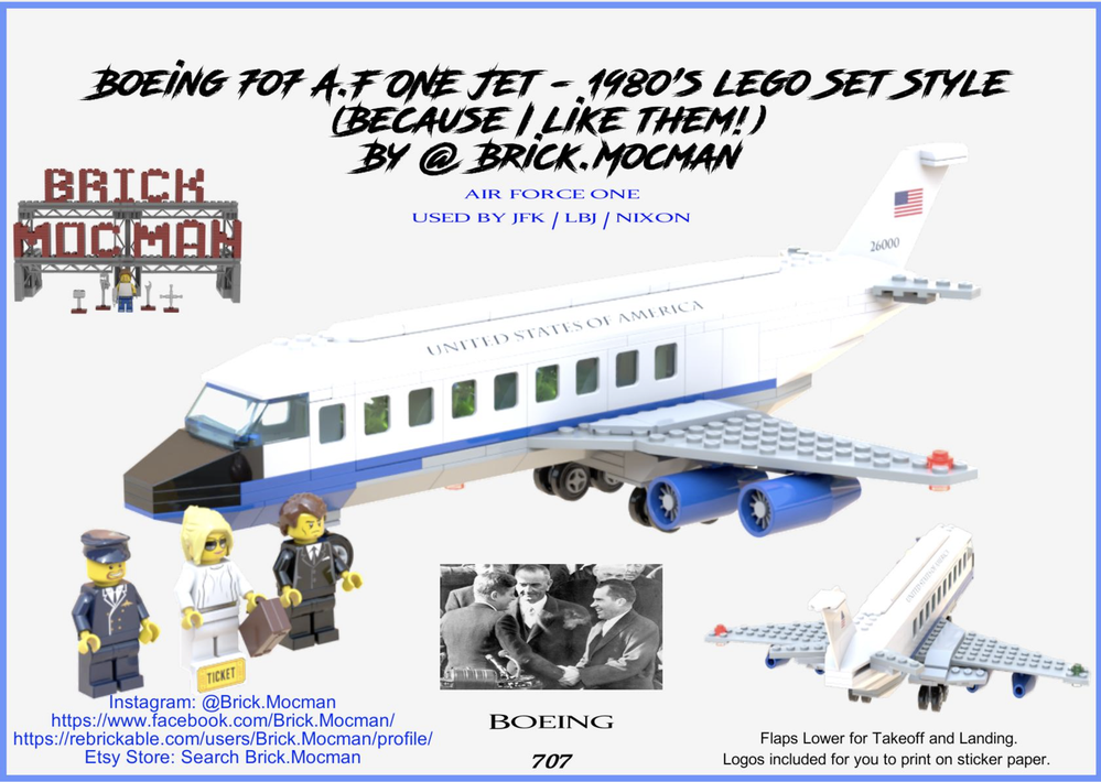 Lego 1980's Style - "Air Force One" B707 Passenger Jet Airplane
