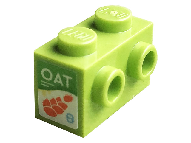 Lego Brick, Modified 1 x 2 with Studs on 1 Side with White 'OAT' and Orange Oats Pattern (Sticker) - Set 10291