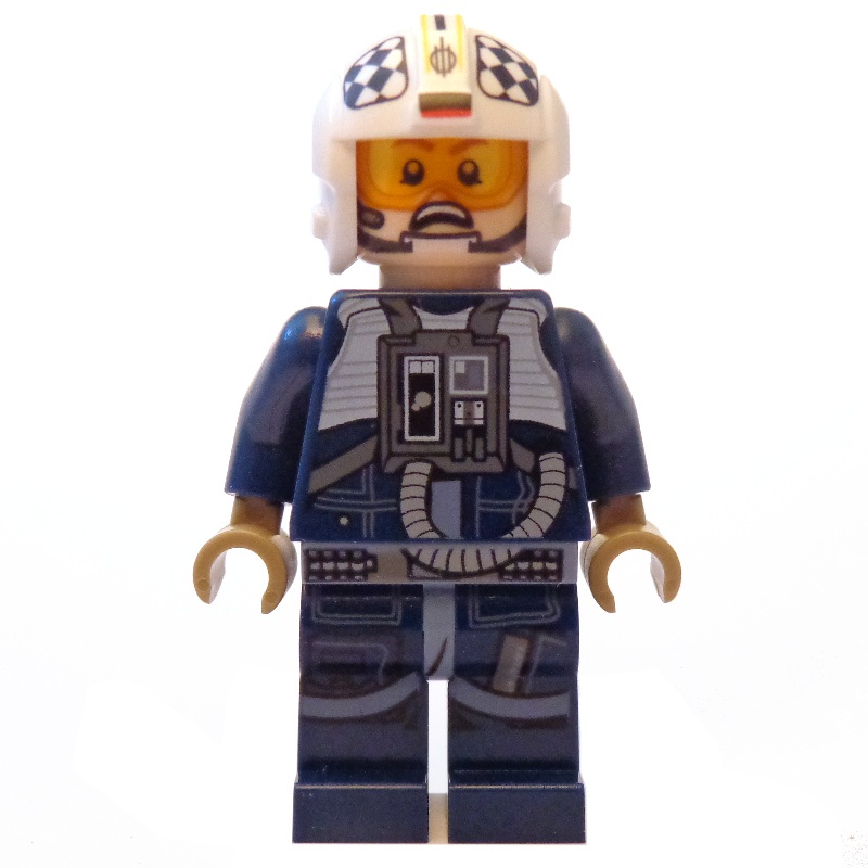 Lego Rebel Pilot U-wing / Y-wing, Dark Blue Flight Suit, Black and White Checks on Helmet