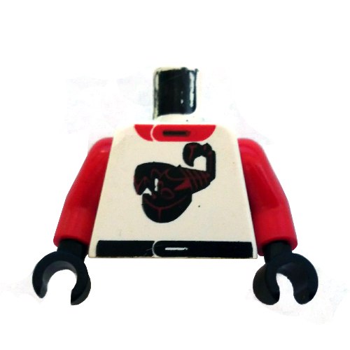 Lego Torso Race Suit with Scorpion Print, Red Arms, Black Hands / White