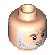 Minifig Head General Dodonna, Dark Bluish Gray Eyebrows, White Beard, Closed Mouth / Open Mouth with Teeth Print / Light Nougat