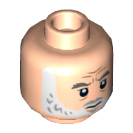 Lego Minifig Head General Dodonna, Dark Bluish Gray Eyebrows, White Beard, Closed Mouth / Open Mouth with Teeth Print / Light Nougat