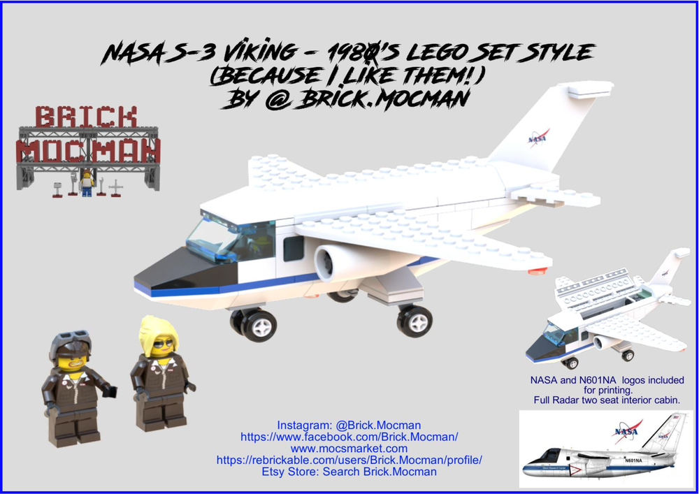 Lego 1980's Style - NASA S3B Viking (US Navy Versions also Available)