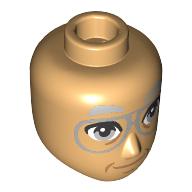 Lego Minidoll Head Male, Light Bluish Grey Eyebrows, Eyes, Glasses, Medium Nougat Closed Mouth / Warm Tan
