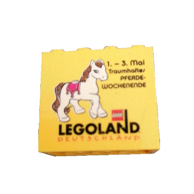Lego Brick 2 x 4 x 3 with 'LEGOLAND DEUTSCHLAND 1.-3. Mai Traumhaftes PFERDE-WOCHENENDE' Print / Yellow