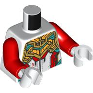 Lego Torso Armor, Gold, Bright Light Orange, and Dark Azure Panels Print, Red Arms, White Hands / White
