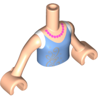 Lego Minidoll Torso Girl with Medium Blue Top, Dark Pink Pearls, White Straps, Silver Filigree Print (Cinderella), Light Nougat Arms with Hands / Light Nougat