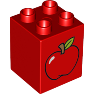 Lego Duplo Brick 2 x 2 x 2 with Apple Print / Red