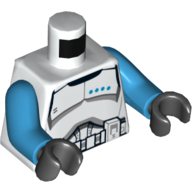 Lego Torso Armor Clone Trooper Lieutenant Black Belt and Four Dark Azure Stars Print, Dark Azure Arms, Black Hands / White