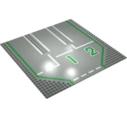 Baseplate 32 x 32 with 9-Stud Straight, 3-Lanes and Center '1' & Left '2', and White Lines Print / Light Gray