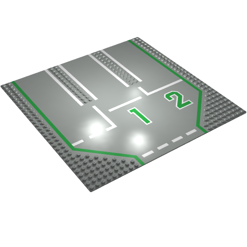 Lego Baseplate 32 x 32 with 9-Stud Straight, 3-Lanes and Center '1' & Left '2', and White Lines Print / Light Gray
