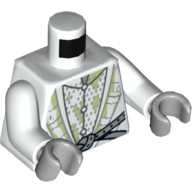 Lego Torso Robe with 3 Buttons, Metallic Silver Diamond Armor and Light Bluish Gray Belt Print, White Arms, Light Bluish Gray Hands / White