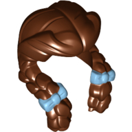 Lego Hair Parted in Center, Two Front Braids, Bright Light Blue Bows Print (Dorothy) / Reddish Brown