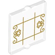 Lego Glass for Window 1 x 2 x 2 Flat with Gold Window Lines print / Trans-Clear