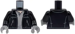 Torso Jacket Open with 2 Zipper Pockets, Dark Bluish Gray Stripes and Hem Lines over Light Bluish Gray Shirt, Light Nougat Neck Pattern / Black Arms / Dark Bluish Gray Hands / Black