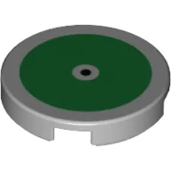 Tile Round 2 x 2 with Green Circle, Black Dot Print / Light Bluish Gray