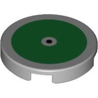 Lego Tile Round 2 x 2 with Green Circle, Black Dot print / Light Bluish Gray