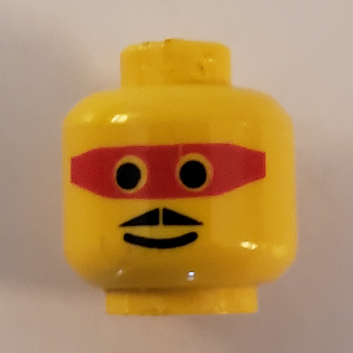 Lego Minifig Head, Mask Red with Eyeholes and Moustache Print / Yellow
