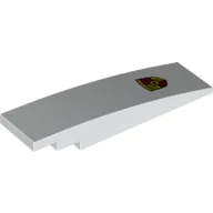 Brick Curved 8 x 2 No Studs with Porsche Emblem Print / White