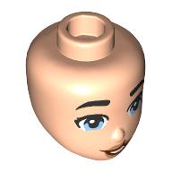 Lego Minidoll Head, Black Eyebrows, Bright Light Blue Eyes, Harelip / Light Nougat