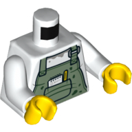 Lego Torso Overalls, Sand Green with Pencil, Notebook Print, White Arms, Yellow Hands / White