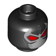 Lego Minifig Head Bane, White Face Mask, Stitches, Red Alien Eyes, Bright Green Venom Tube on Back / Black
