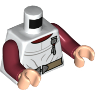 Lego Torso Tunic, Dark Tan Belt, Silver Badge, Dark Red Neck Print, Dark Red Arms, Light Nougat Hands / White