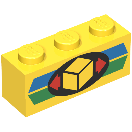 Lego Brick 1 x 3 with Green and Blue Stripe with Cargo Logo Print / Yellow