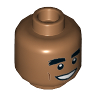Lego Minifig Head El Dorado, Dual Sided, Thick Eyebrows, Open Mouth Grin / Surprised Print [Hollow Stud] / Medium Nougat