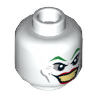 Lego Minifig Head Joker, Green Eyebrows, Red Lips, Wide Smile Print [Hollow Stud] / White