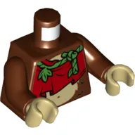 Torso Tunic, Red with Green Vine Strap, Bare Midriff with Monkey Stomach Print, Reddish Brown Arms, Tan Hands / Reddish Brown