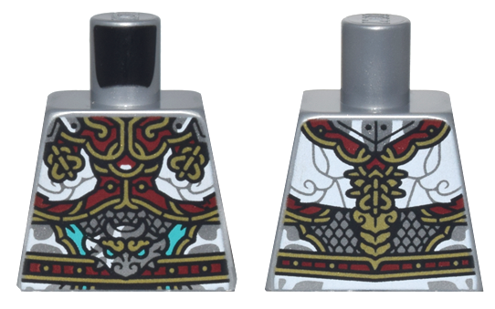 Lego Torso Armor with Dark Red and Gold Plates, White Clouds, and Silver Dragon Head Pattern