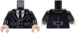 Torso Coat with Dark Bluish Gray Buttons, Pockets and Creases over White Shirt with Tie Pattern / Black Arms / Light Nougat Hands / Black