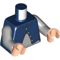Lego Torso Jacket, Bottom Buttons Undone, Light Bluish Grey Sweater print, Light Bluish Gray Arms, Light Nougat Hands / Dark Blue