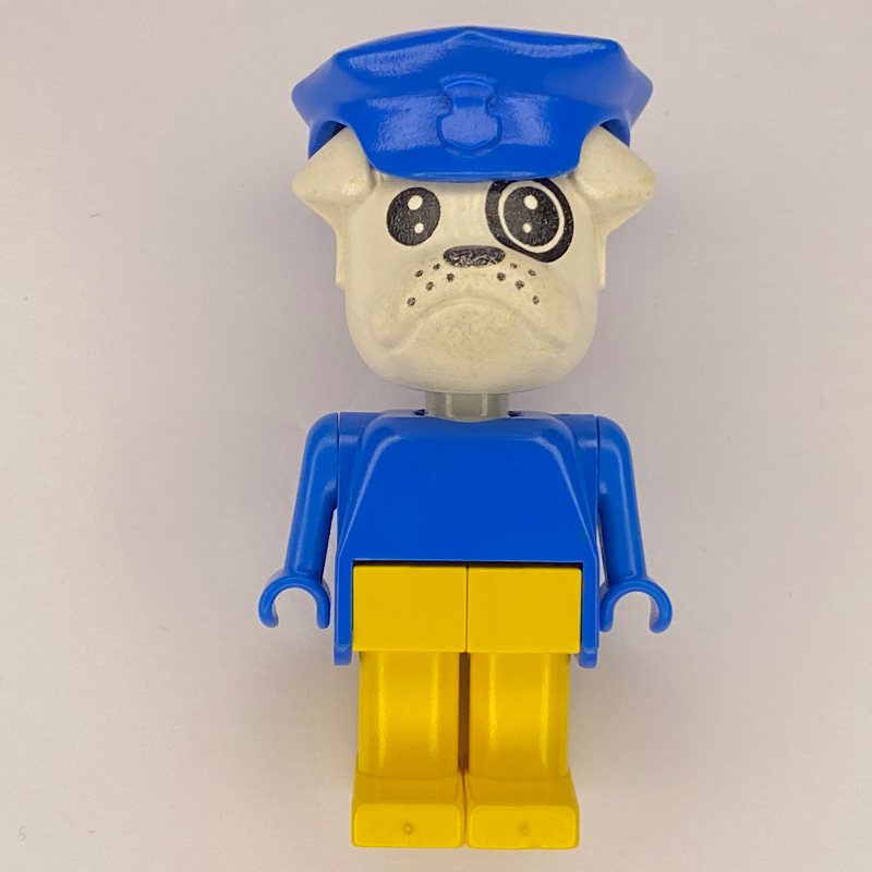 Lego Boris Bulldog, White Head, Blue Torso, Yellow Legs, Blue Police Hat