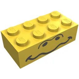 Brick 2 x 4 with Wavy Mouth and Eyes Print / Yellow