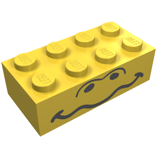 Lego Brick 2 x 4 with Wavy Mouth and Eyes Print / Yellow