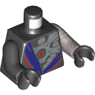 Lego Torso, Odd Arms, Robe and Metal Plates with Tubes and Red Circle Print, Left Flat Silver Arm, Right Black Arm, Black Hands / Black