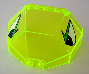Lego Windscreen 8 x 3 1/2 x 4 1/6 Canopy Half Octagonal with Black and White Eyes with Green Eyebrows Pattern (Stickers) - Sets 2160 / 2162