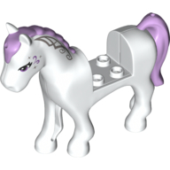 Lego Animal, Horse with 2 x 2 Cutout, Lavender Eyes, Face Decoration, Mane and Tail Print / White