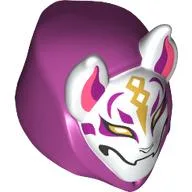 Mask, Wolf with Magenta Hood, Gold, Magenta, Coral Markings Print / White