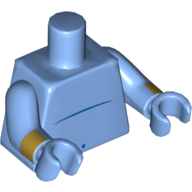 Lego Torso Bare Chest With Blue Genie Belly Line and Navel Print, Medium Blue Arms with Gold Stripes (Open Cuff Bracelet), Medium Blue Hands / Medium Blue
