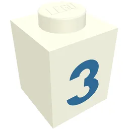 Brick 1 x 1 with Blue '3' Print (Bold Font) / White