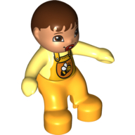 Lego Duplo Figure Baby, Bright Light Orange Overalls with Bib with Bee Print / Bright Light Yellow