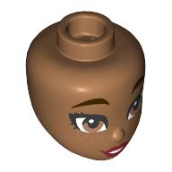 Lego Minidoll Head, Dark brown Eyebrows, Brown Eyes, Dark Red Lips, Freckles print / Medium Nougat