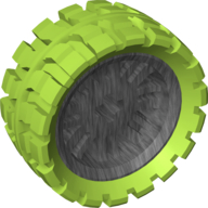 Lego Wheel 72 x 34 with Lime Tire 94 x 40 Balloon Offset Tread / Pearl Dark Gray