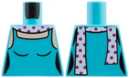 Torso Female Halter Top, White Scarf with Magenta Polka Dots, Light Nougat Neck and Shoulders Pattern / Medium Azure